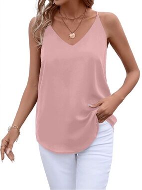 Evera B V-Neck Cami Tank Top - Pink size xl